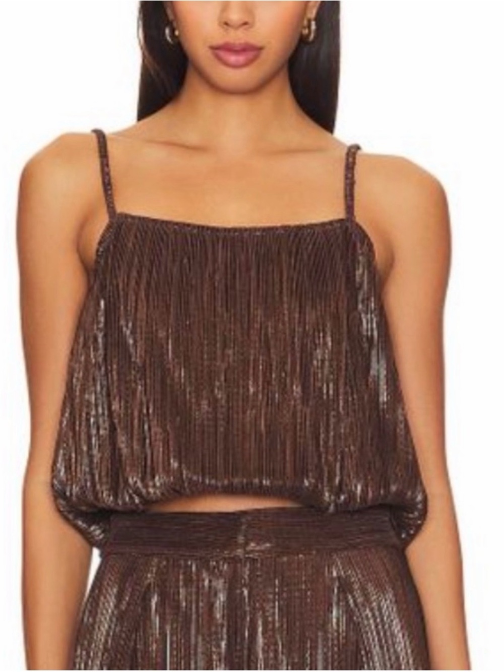 Sabina Musayev Brown Metallic Spaghetti Strap Top